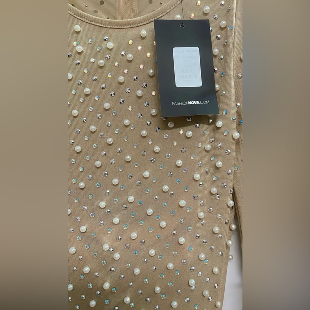 Fashion Nova Pearl Embellished Sleeve Dress Nova Luxe - Picture 4 of 5